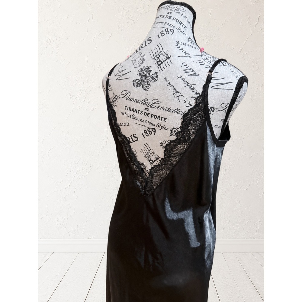 NWT INC International Concepts Black Satin Maxi Nightgown Lace Trim Small - Picture 3 of 12